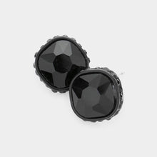 Graphite Rhinestone Trimmed Square Stone Evening Stud Earrings
