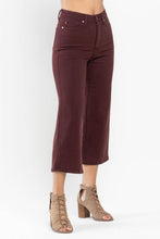 Oxblood High Waist Tummy Control Garment Dyed Wide Crop Judy Blue Capris