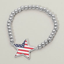 Enamel American USA Flag Star Charm Beaded Stretch Bracelet
