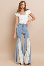 Light Denim Lace Detail Wide Leg Jeans
