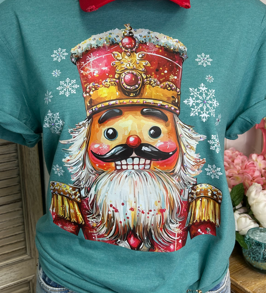 Leon the Nutcracker Rhinestone Graphic Christmas Tee