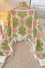 Green Crochet Floral Fringe Knit Top