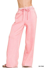 Light Olive Acid Wash Fleece Palazzo Sweatpants With Pockets
