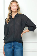 Black Oversize Sheer Button Down Top