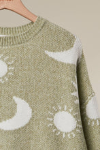 Olive Dreamy Moon and Star Pattern Sweater