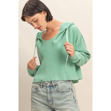 Emerald Mineral Washed Cropped Waffle Knit Hoodie