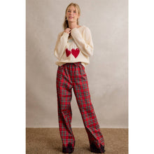 CHRISTMAS PLAID CHECK LACE TRIM WIDE LEG ELASTIC MID RISE PA: RED MULTI / XL