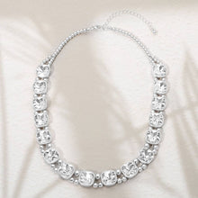 Clear Silver Square Faceted Stone Bezel Link Evening Necklace