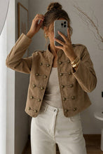 Khaki Military Button Stand Collar Jacket