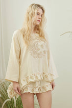 Beige Boho Frilled Floral Crochet Patchwork Mello Top