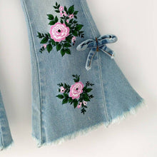Kids Painted Distressed Rosebud Denim Flare Jeans