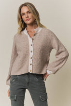 CONTRAST SCALLOP TRIM SWEATER CARDIGAN Latte