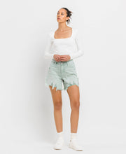 Abstracted High Rise Side Slit Denim Vervet Shorts