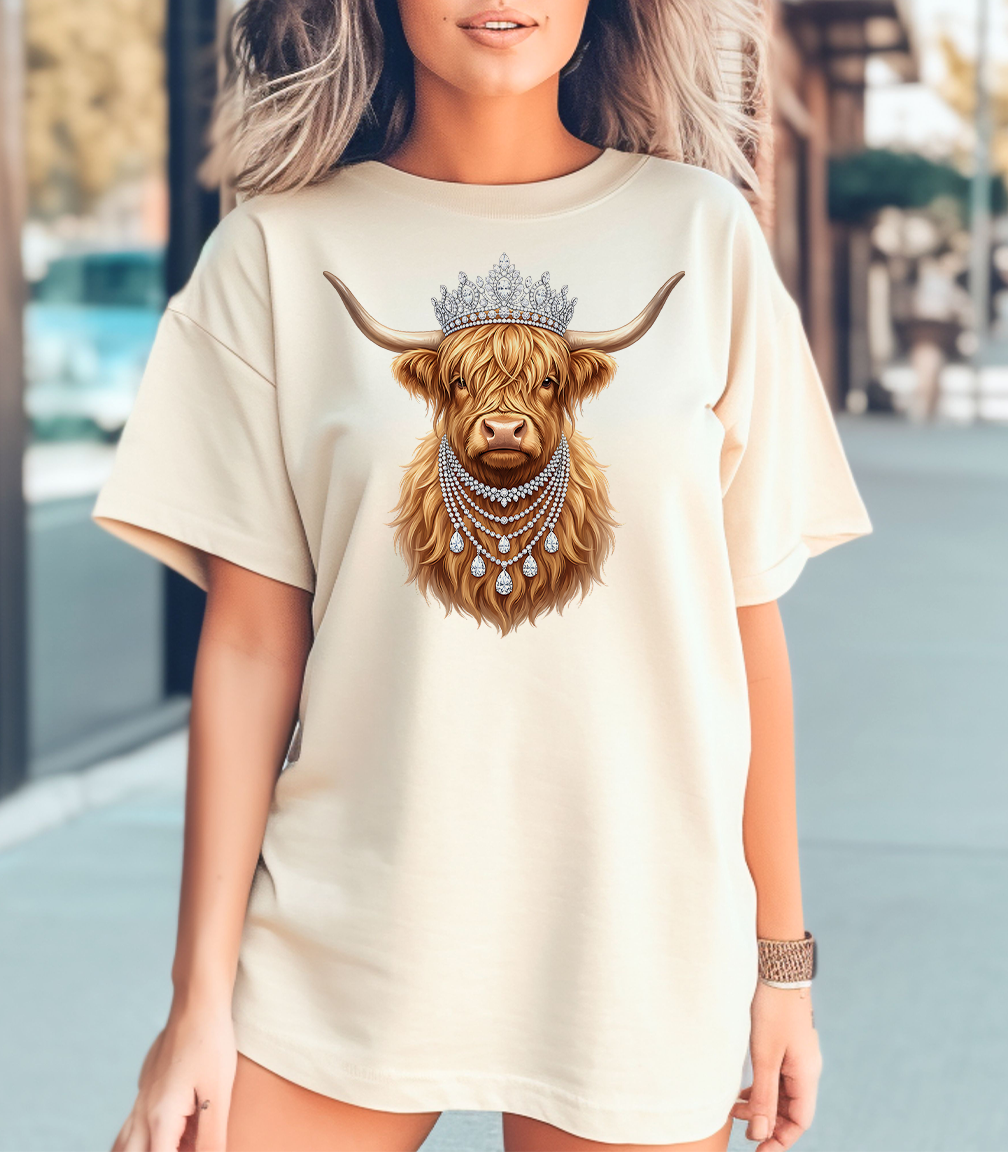 Natural Highland Cow Crown Tee
