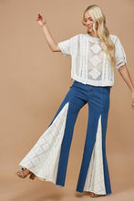 Mid Denim Lace Detail Wide Leg Jeans