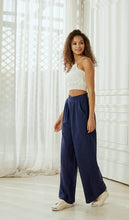 Navy Cotton Smocked Wide Leg Pants