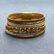 Brown Sparkling Rhinestones Multi-layer Leather Bracelet