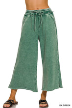 Crop Black Acid Wash Fleece Palazzo Sweatpants With Pockets