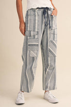 Light Denim Stripe Tapered Barrel Patch Pocket Pants