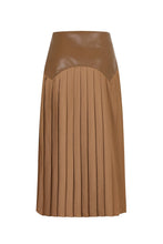 Brown Faux Leather Pleated Midi Skirt