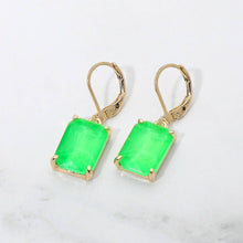 Aqua Rectangular Glass Stone Drop Dangle Earrings