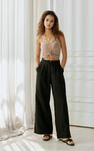 Black Cotton Smocked Wide Leg Pants
