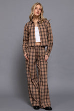 Khaki Brown Wide Leg Plaid Woven Pants