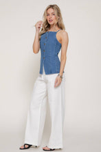 Denim Straight Neckline Stretch Denim Long Vest Top