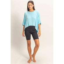 Blue Relaxed High-Low Batwing Sleeve Top