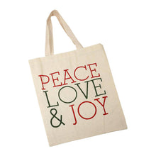 PEACE LOVE JOY Holiday Message Printed Tote Bag