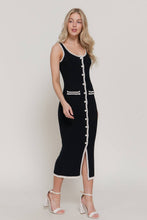 Black Ivory Sleeveless V-Neck Button Down Sweater Midi Dress