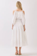 Ivory Solid Laced Cold Shoulder Tiered Maxi Dress