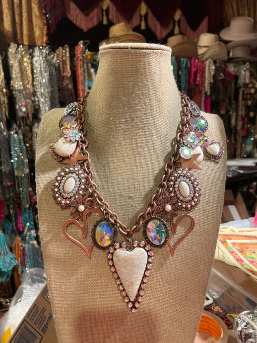 white Howlite and Copper Charm Gypsy South Necklace