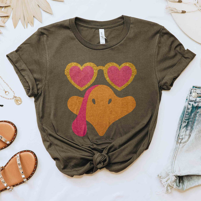 Sand Turkey Heart Glasses Tee