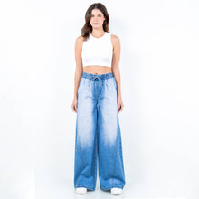 Blue Wash Wide Leg Pull On Jeans