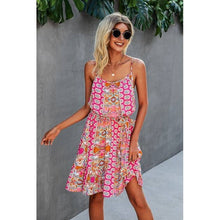 Pink Spaghetti Strap Floral Ruffle Dress