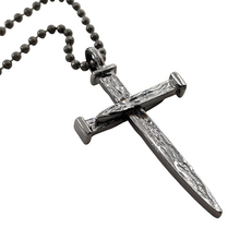 Large Rugged Nail Cross Pendant With Gunmetal Chain