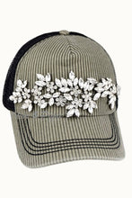 Tan Leopard Floral Vine Bejeweled Glitz Animal Print Trucker Cap, Adj: