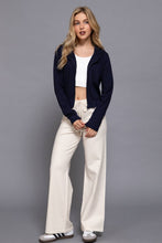 Navy Long Sleeve Crop Zip-Up Thermal Hoodie Jacket