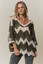 BOHEMIAN CHEVRON CROCHET KNIT SWEATER TOP Olive