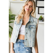 Light Wash Plus Size Denim Rhinestone Veveret Vest