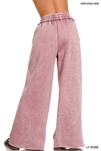 Light Olive Acid Wash Fleece Palazzo Sweatpants With Pockets