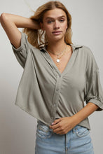 Stone Button Down V Neck Crop Shirt