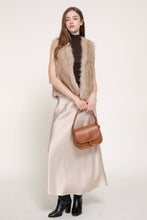 Beige V-Neck Two Tone Faux Fur Vest