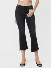 Black Mid Rise Raw Step Hem Crop Flare Vervet Jeans