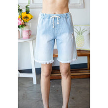 Light Denim Elastic Waist Denim Sweat Shorts