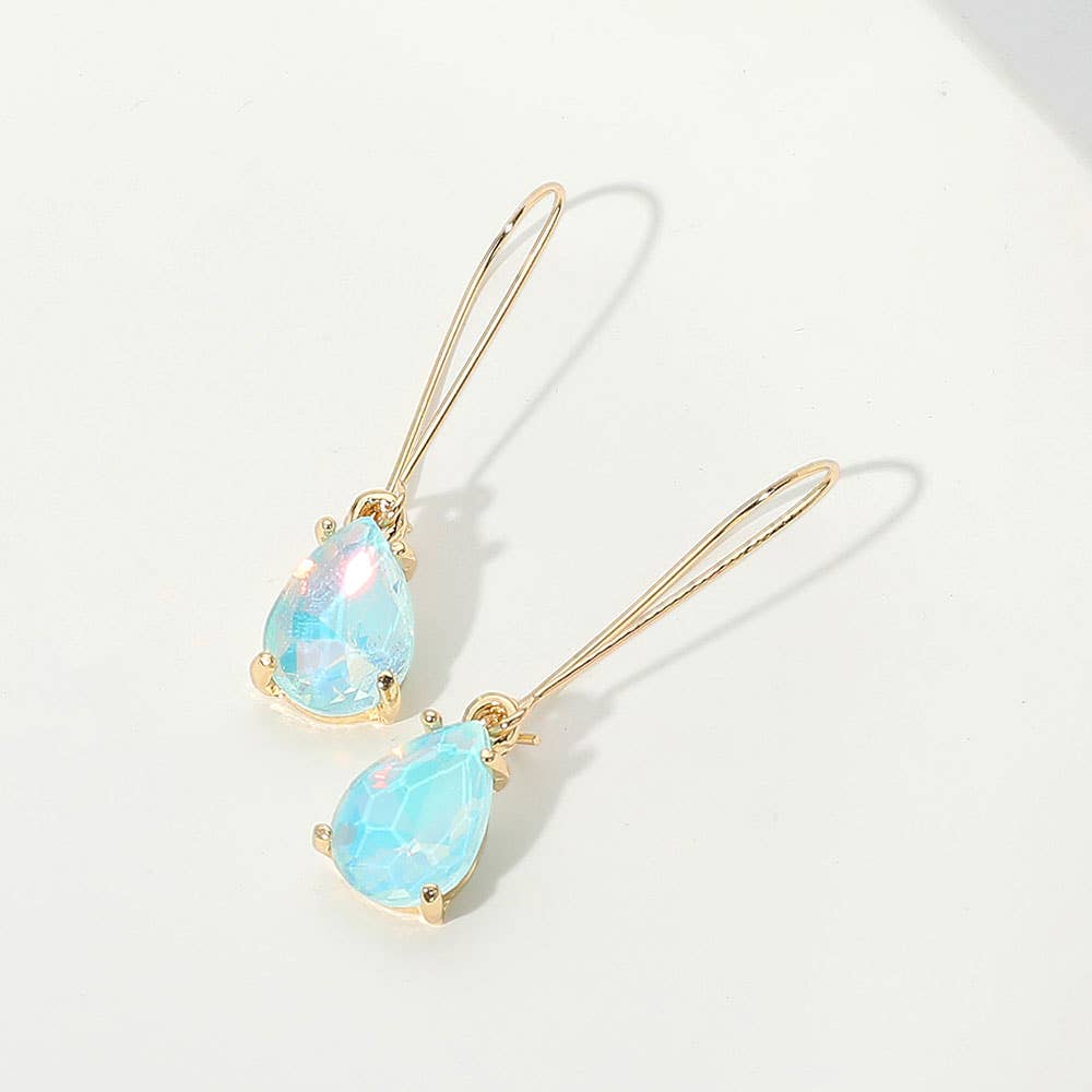 Light Blue Teardrop Stone Cushion Dangle Earrings