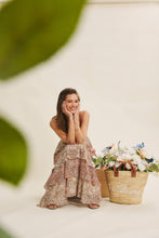 Clay Multi Romantic Story Cascasing Teired Ruffle Smocked Maxi Dress
