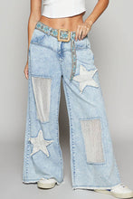 Denim Vintage washed crochet star patch solid POL pants
