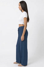 Drawstring waist wide leg minimalist pants: Washed Blue / M